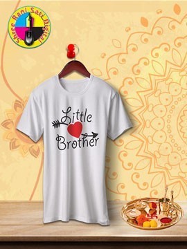 Round Neck White Colour Cotton T-shirt For Little Brother